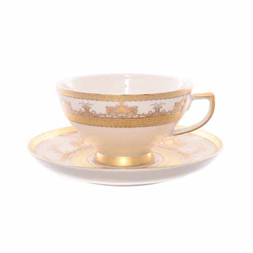 Набор чайных пар 220мл 6шт Constanza Cream Saphir Gold Falkenporzellan Набор чайных пар 220мл 6шт Constanza Cream Saphir Gold Falkenporzellan