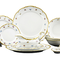Сервиз столовый 6пер 25 пр без супника с тарелками без масленки Мейсенский цветок Queen's Crown