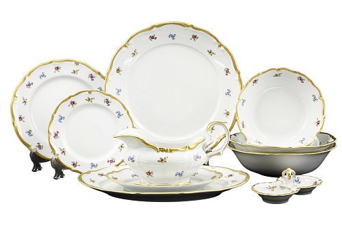 Сервиз столовый 6пер 25 пр без супника с тарелками без масленки Мейсенский цветок Queen's Crown