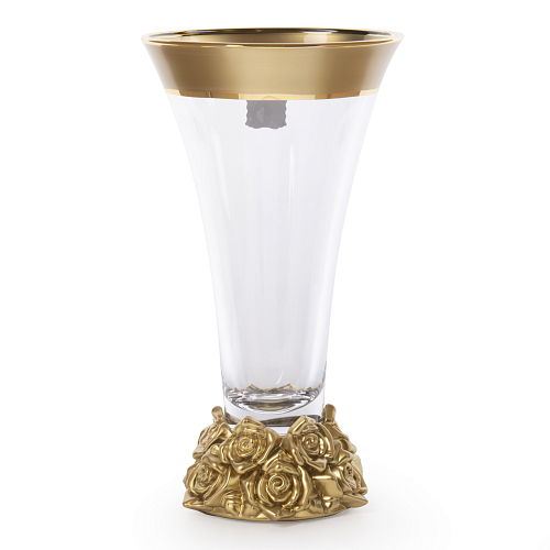 Ваза 36см на ножке Розы Матовое золото широкая полоса
