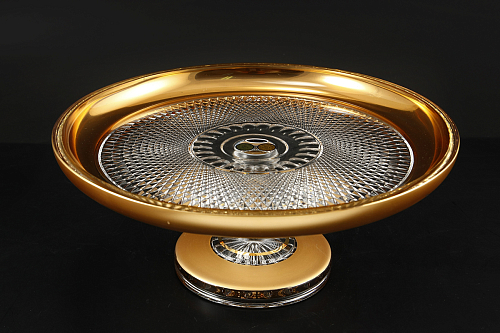 Тортница на ножке 31,5см хрусталь с золотом