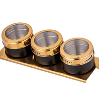 Набор для специй на магнитах+подставка 4 пр Agness Черное золото