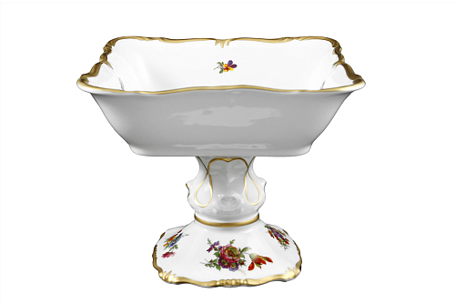 Салатник 19см квадратный на ножке Мейсенский букет