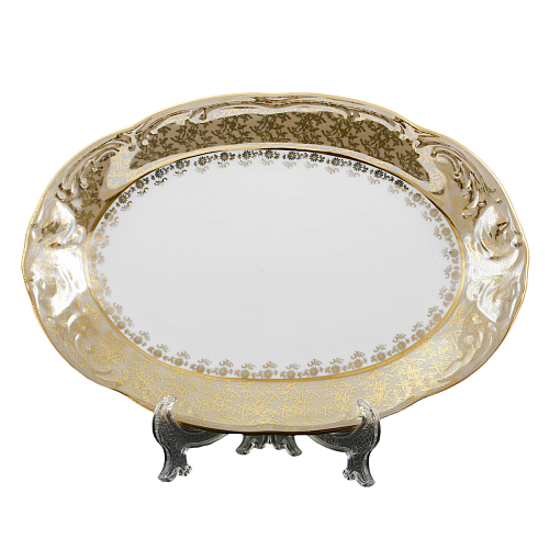 Блюдо овальное 1шт Фредерика Бежевый лист
