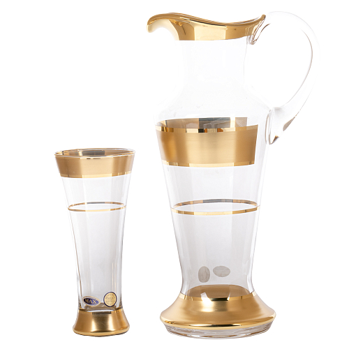 Набор 7пр графин и стаканы Матовая полоса золото AS Crystal