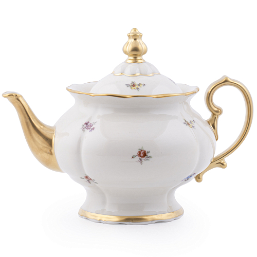 Чайник 1,5л Мейсенский цветок слоновая кость Аристократ Queen's Crown