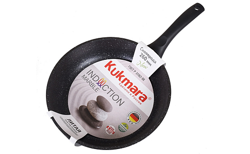 Сковорода 26см с ручкой Marble Induction Темный Мрамор Кукмара
