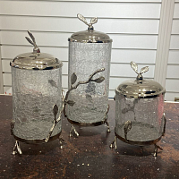 Набор банок для сыпучих прод 22*18*10 см 3шт Серебро Белый обгез Taj Glass