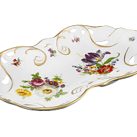 Блюдо овальное 35см ажурное Мейсенский букет Queen's Crown