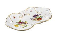 Блюдо овальное 35см ажурное Мейсенский букет Queen's Crown