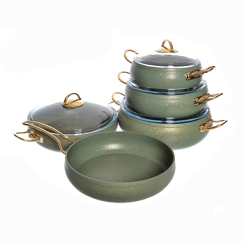 Набор посуды 9пр с а/п покрытием Repast Olive Elite Gold
