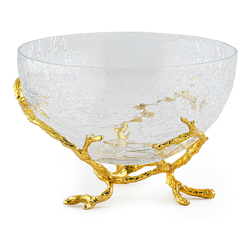 Конфетница 18см на ножке Битое стекло Золото