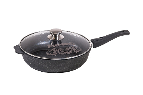 Сковорода 24см со с/ручкой и стек крышкой Гранит Black Мечта