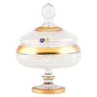 Конфетница с крышкой 25,5см н/н хрусталь с золотом Фелиция Crystal HeArt