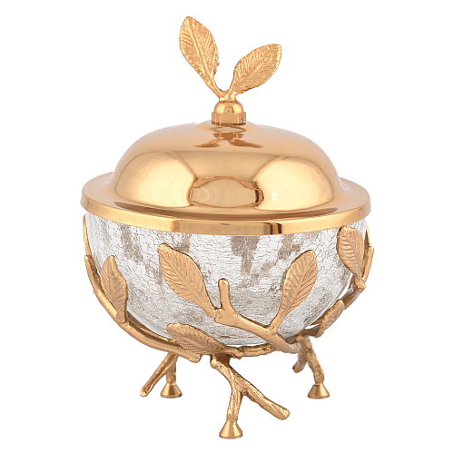 Сахарница 12,5*12,5*18см Золото Белый обгез Taj Glass