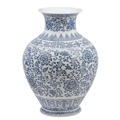 Ваза матовая круглая с зауженым верхом 30 см Blue & White