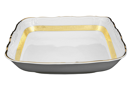 Салатник квадратный 25см Золотая лента Слоновая кость