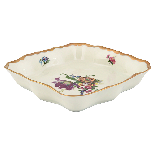 Салатник 18см квадратный 1шт Мейсенский букет Слоновая кость