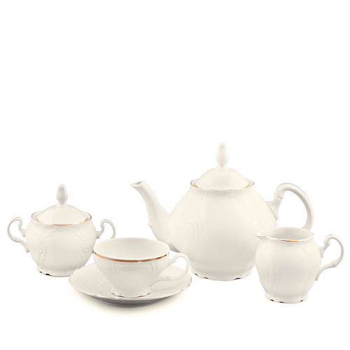 Сервиз чайный 6пер 15пр Белый узор слоновая кость Bernadotte Сервиз чайный 6пер 15пр Белый узор слоновая кость Bernadotte
