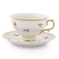 Набор чайных пар 220мл 6шт Мейсенский цветок слоновая кость Аристократ Queen's Crown