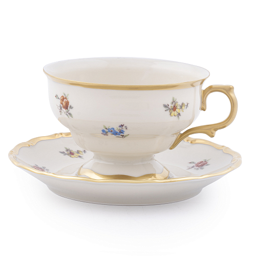 Набор чайных пар 220мл 6шт Мейсенский цветок слоновая кость Аристократ Queen's Crown Набор чайных пар 220мл 6шт Мейсенский цветок слоновая кость Аристократ Queen's Crown