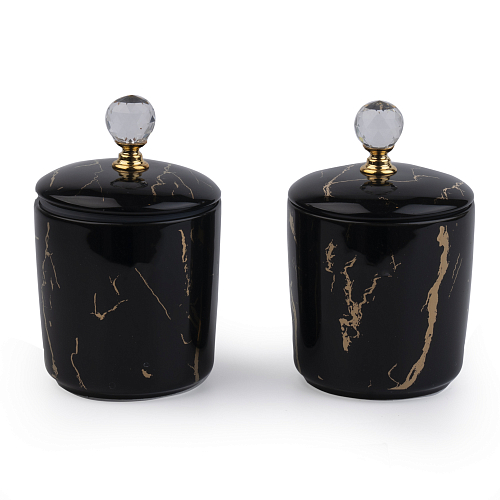 Набор банок 11см 2шт, стразы, черные