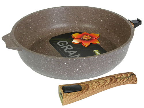 Сковорода 24см со с/ручкой и стеклянной крышкой Гранит Brown Мечта