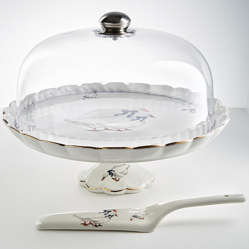 Тортница с крышкой и лопаткой 29см Гуси