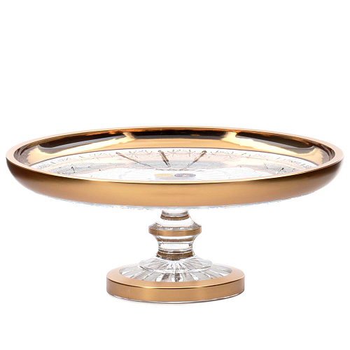 Тортница 31,5см н/н хрусталь с золотом Снежинка Crystal HeArt