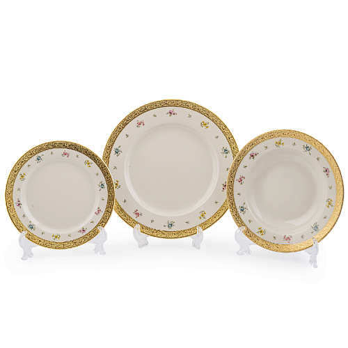 Набор тарелок 18пр Flowers Gold Constanza Creme Falkenporzellan Набор тарелок 18пр Flowers Gold Constanza Creme Falkenporzellan