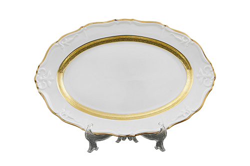 Блюдо овальное 34см 1шт Золотая лента Слоновая кость
