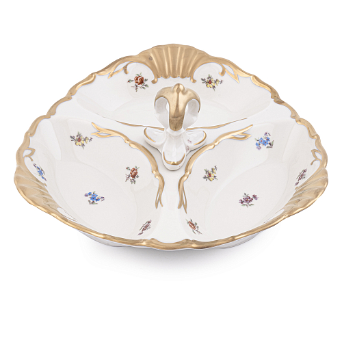 Кабаретница 26см 3 секции Мейсенский цветок слоновая кость Аристократ Queen's Crown Кабаретница 26см 3 секции Мейсенский цветок слоновая кость Аристократ Queen's Crown