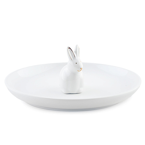 Блюдо 20,5см Зайка в золотом белый Доляна