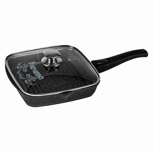Сковорода гриль 28*28см со с/ручкой и стеклянной крышкой Гранит Black Мечта