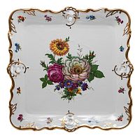 Поднос 32см квадратный без ножки Мейсенский букет Queen's Crown 