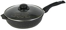 Сковорода 28см с ручкой и стек крышкой Гранит Black Мечта