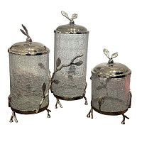 Набор банок для сыпучих прод 22*18*10 см 3шт Серебро Белый обгез Taj Glass