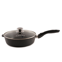 Сковорода 24см с ручкой со стек крышкой Темный Мрамор Кукмара