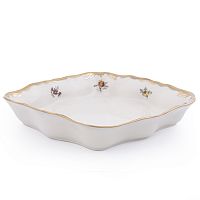 Салатник 18см квадратный Мейсенский цветок слоновая кость Аристократ Queen's Crown