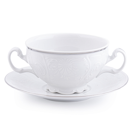 Набор бульонниц 180мл 6шт с ручками Платиновый узор Bernadotte