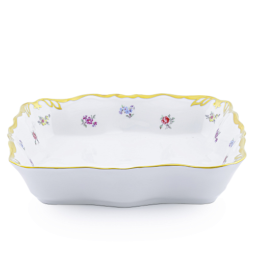 Салатник 25см квадратный Мейсенский цветок Queen's Crown
