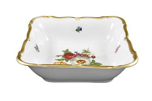 Салатник 21см квадратный глубокий 1шт Мейсенский букет