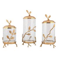 Набор банок для сыпучих продуктов 3шт 22*18*10см Золото Белый обгез Taj Glass