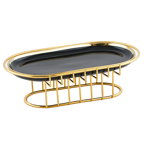 Блюдо овальное 25см на ножке черный