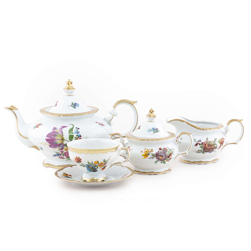 Сервиз чайный 6пер 15пр Мейсенский букет Queen's Crown
