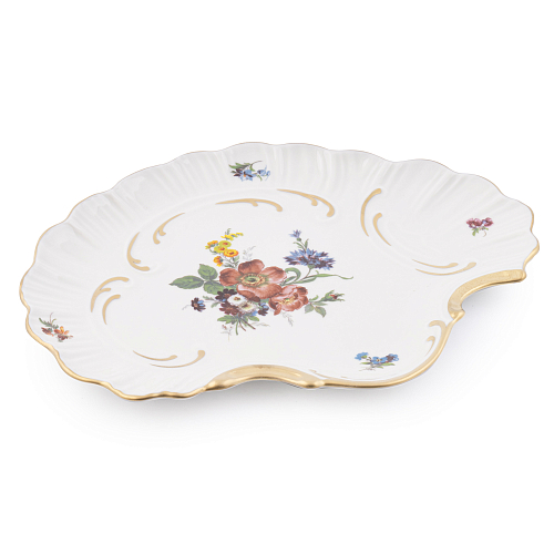 Салатник ракушка 1шт Мейсенский букет Слоновая кость