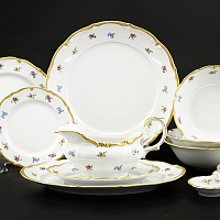 Сервиз столовый 6пер 25 пр без супника с тарелками без масленки Мейсенский цветок Queen's Crown