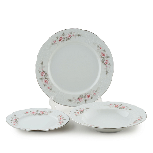 Набор тарелок 18пр Серая роза PL Bernadotte