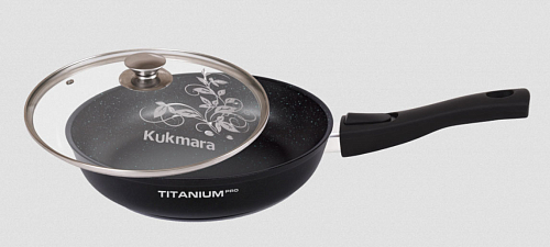 Сковорода 24см с ручкой и стек крышкой Titanium Pro Кукмара