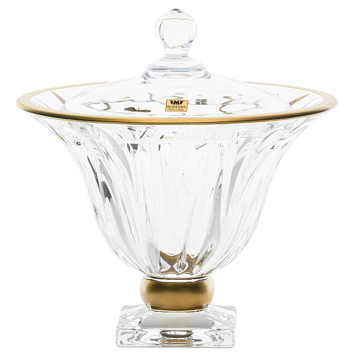 Конфетница 22,5см на ножке с крышкой Flame Матовое золото AS Crystal